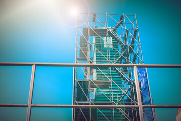 Scaffolding in construction.labor protection concept