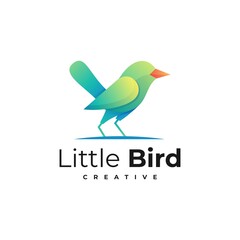 Vector Logo Illustration Little Bird Gradient Colorful Style.