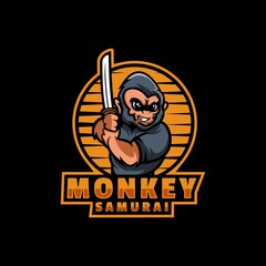 Vector Logo Illustration Monkey Simple Mascot Style.