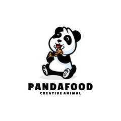 Vector Logo Illustration Panda Food Simple Mascot Style.