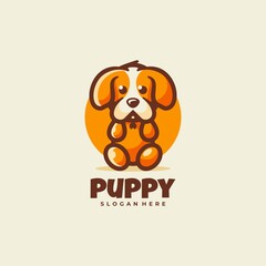 Vector Logo Illustration Puppy Simple Mascot Style.