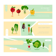 Healthy vegetables landing page templates set. flat vector illustration