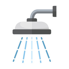 Shower icon. Included wall-mounted shower in cartoon flat style. Sanitary equipment for bathing. Vector illustration isolated on a white background for design and web.