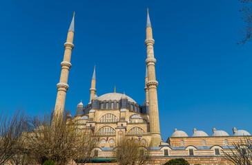 Street-level view of the beautiful Ottoman Selimiye Mosque in Edirne, Western Turkey