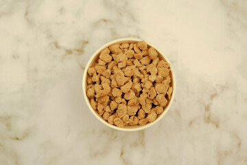 Closeup of textured soy protein. Textured vegetable protein. Soy meat for a vegan diet