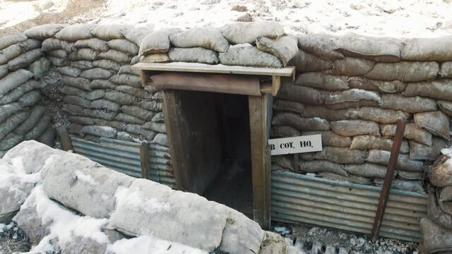A dug out ww1 bunker in a trench in France in the first world war.