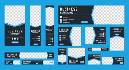 set of creative web banners of standard size with a place for photos. Vertical, horizontal and square template. vector illustration