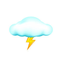 Vector cloud with lightning bolt isolated on white background. Rainy spring weather icon. Storm vector icon design template