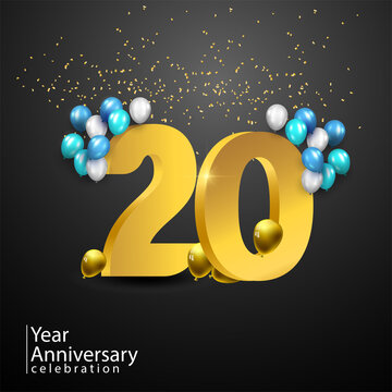 20th anniversary background with 3D number and balloons illustration