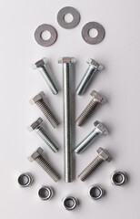 Metal bolts, nuts and washers yet unused