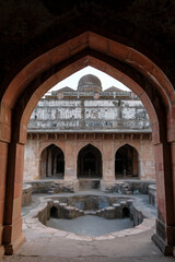 Jahaz Mahal is the most famous building in Mandu was built between two pools of water. Mandu, Madhya Pradesh, India.