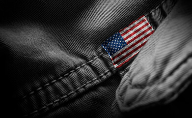 Tag on dark clothing in the form of the flag of the United States of America