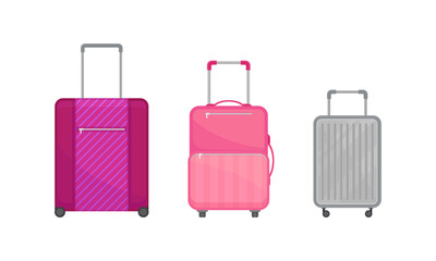 Wheeled Baggage or Luggage Rectangular-shaped Bag with Handle Vector Set