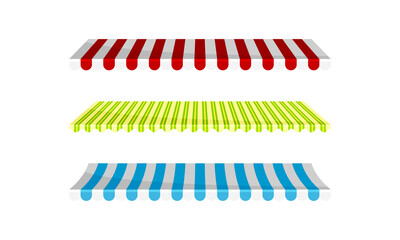 Striped Awning or Overhang as Secondary Covering of Fabric Vector Set