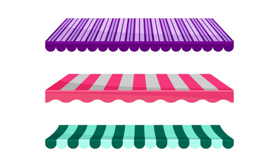 Striped Awning or Overhang as Secondary Covering of Fabric Vector Set