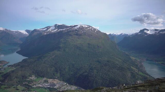 The scenic view of mountains and fjord from loen skylift, famust tourist spot in norway
