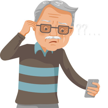Farsightedness senior man. Elderly retired male eyesight problem or blurry vision from old aged.