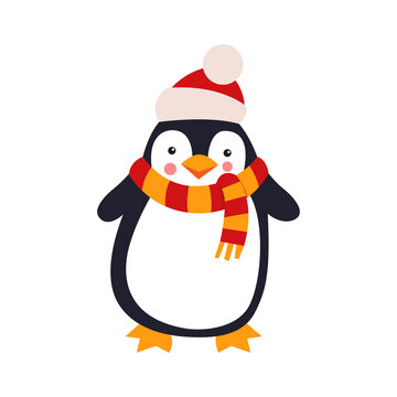 Cute cartoon penguin on a white background. Vector illustration