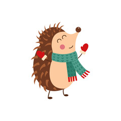 Vector illustration of smiling hedgehog. Isolated on white. Cute cartoon character
