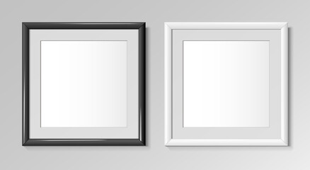 Realistic square black and white frames for paintings or photographs.