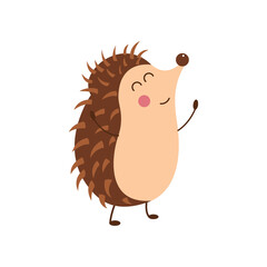 Obraz premium Vector illustration of smiling hedgehog. Isolated on white. Cute cartoon character