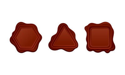 Brown Wax Seal Used for Sealing Letters Close as Verification Sign Vector Set