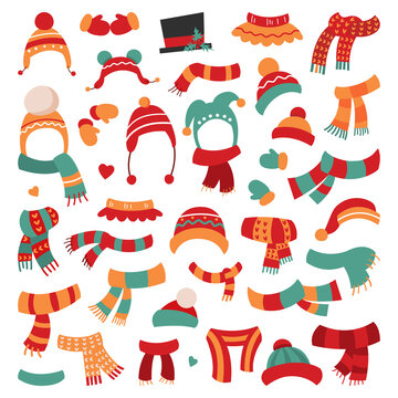 Hats and Scarves A collection of funny hats and scarves. EPS 10 vector grouped for easy editing