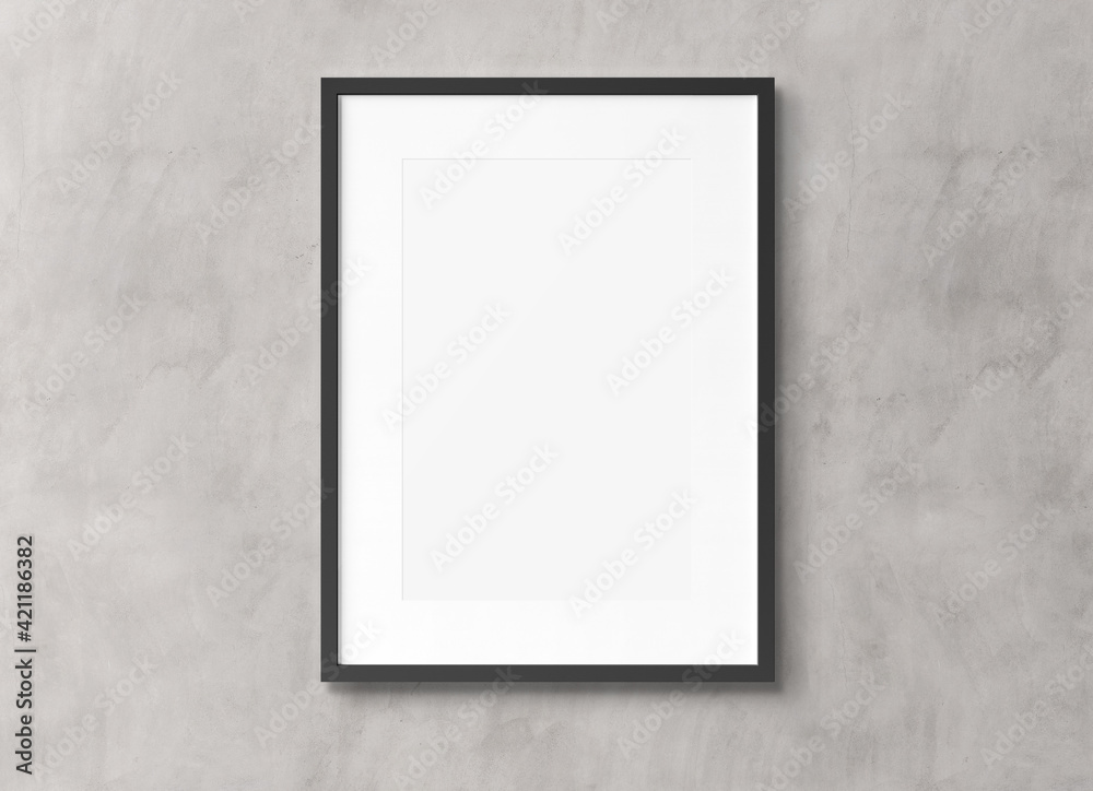 Poster black vertical wooden frame on wall background 3d rendering