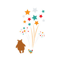 Fireworks, colorful minimalistic. Design elements for flyers, posters, gift cards and postcards