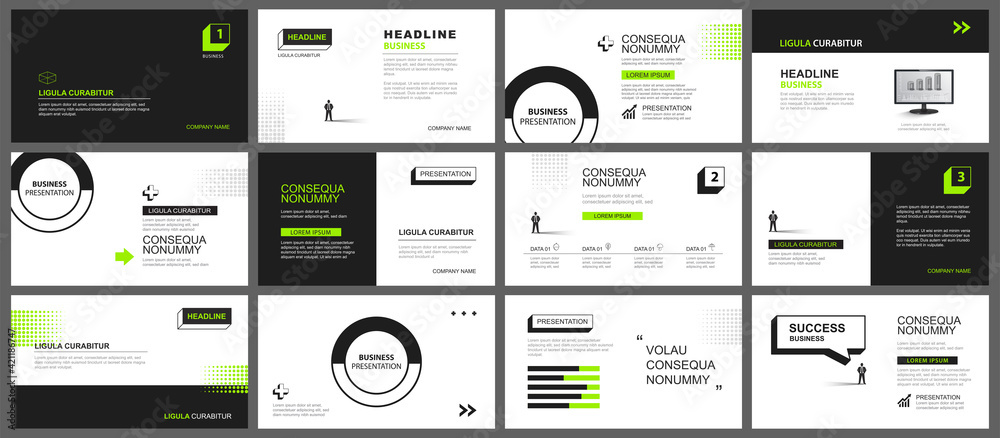Wall mural presentation and slide layout background. design green and black geometric template. use for busines