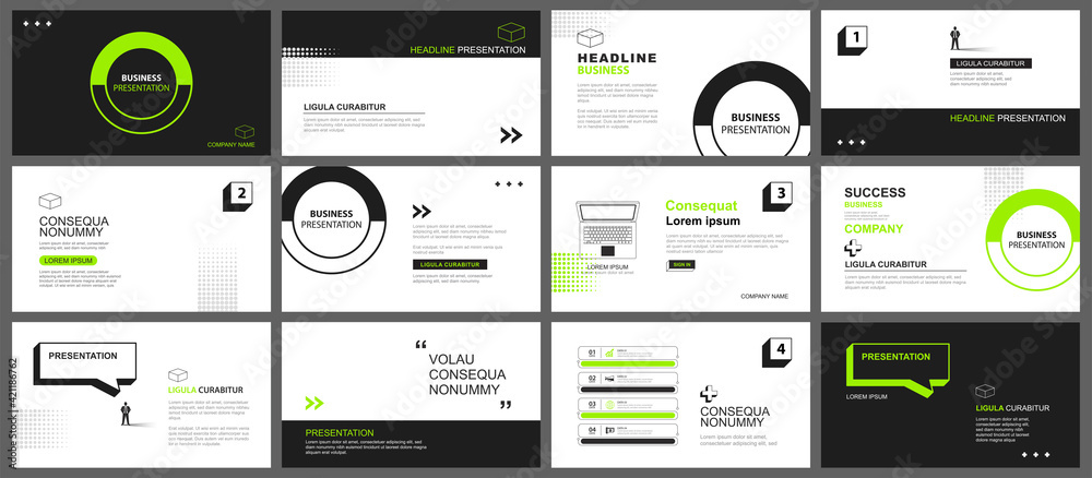 Wall mural presentation and slide layout background. design green and black geometric template. use for busines