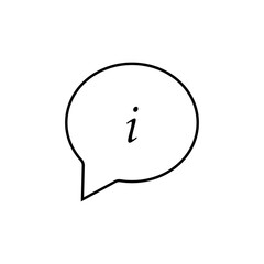 Information mark thin line icon in black.Template bubble talk. Help sign. Flat isolated symbol, for: illustration, logo, mobile, app, emblem, infographic, design, web, site, ui, ux. Vector EPS 10