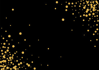 Golden Birthday Glitter Illustration. Celebration Circle Particles. Gradient Confetti Metallic Pattern. Luxury Foil Design. Gold Shimmer Texture.