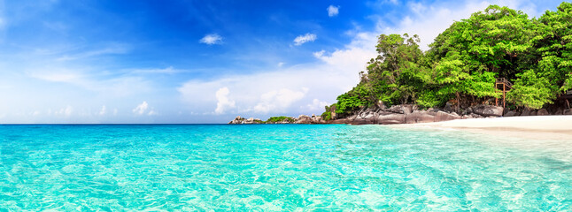 Panorama of beautiful beach and blue sky in Similan islands, Thailand.