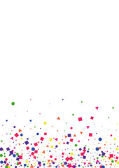 Purple Frame Dot Decoration. Falling Square Illustration. Yellow Confetti Background. Red Paper Star.