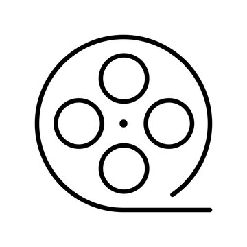 Monochrome outline film reel simple icon vector linear logo of antique camera strip movie production