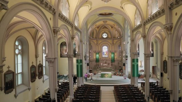 View from the balcony of the beautiful sanctuary architecture of the St. Columban's Church in Cornwall, Ontario, Canada. 