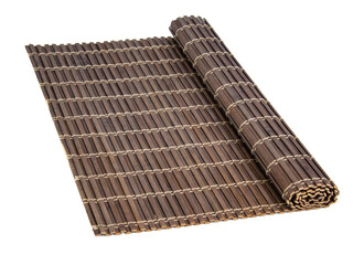 Rolled bamboo mat for food dark color isolated on the white background