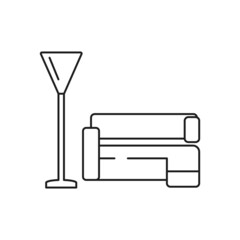 Living room furniture linear icon. Home furnishings. Interior design. Silhouette symbol on white space. Vector isolated illustration. Editable stroke