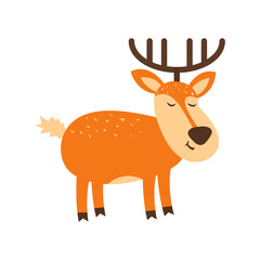 Cute deer with antlers, vector illustration. Drawing in a cartoon style