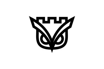 combination of owl head and castle. bird logo vector. animal wildlife vector illustration.