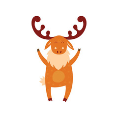 Cute deer with antlers, vector illustration. Drawing in a cartoon style