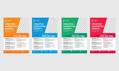 Corporate business flyer template design set with orange,blue, red and green color. marketing, business proposal, promotion, advertise, publication, cover page
