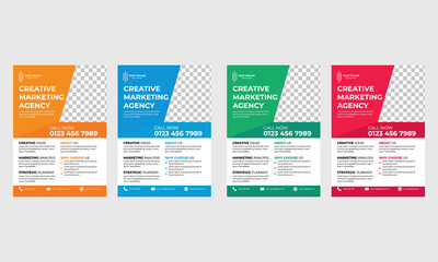 Corporate business flyer template design set with orange,blue, red and green color. marketing, business proposal, promotion, advertise, publication, cover page