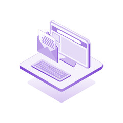 Icon desktop with email, isometric design infographic