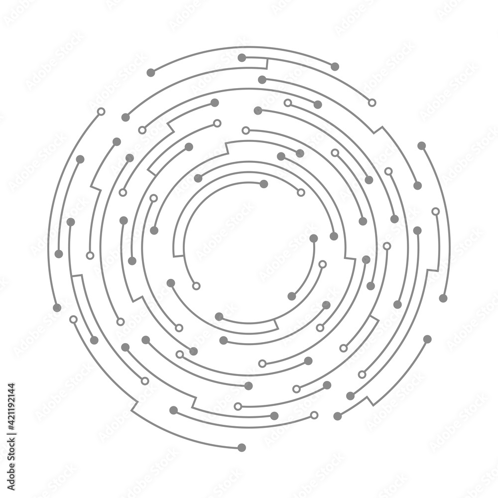 Poster abstract circuit board. vector technology background. round shape consisting of dots and lines