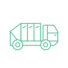 Green garbage truck thin line icon. Environmental issues. Zero waste concept. Recycle, reduce, reuse. Urban sanitary vehicle garbage loader truck. Waste management. Vector illustration, flat, clip art