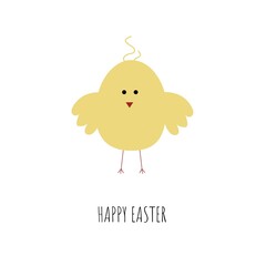 Happy Easter lettering with cute vector chicken illustration.