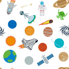 宇宙　太陽系　宇宙飛行士　ロケット　シームレスパターン