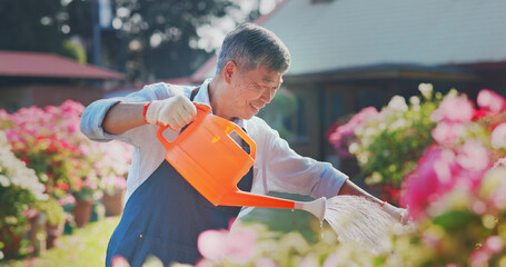 senior man watering the garden
